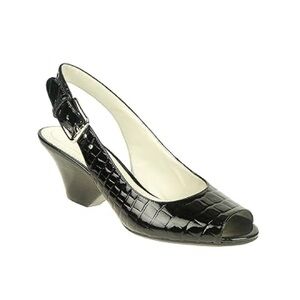 Black Patent Slingback Peep-Toe Heel